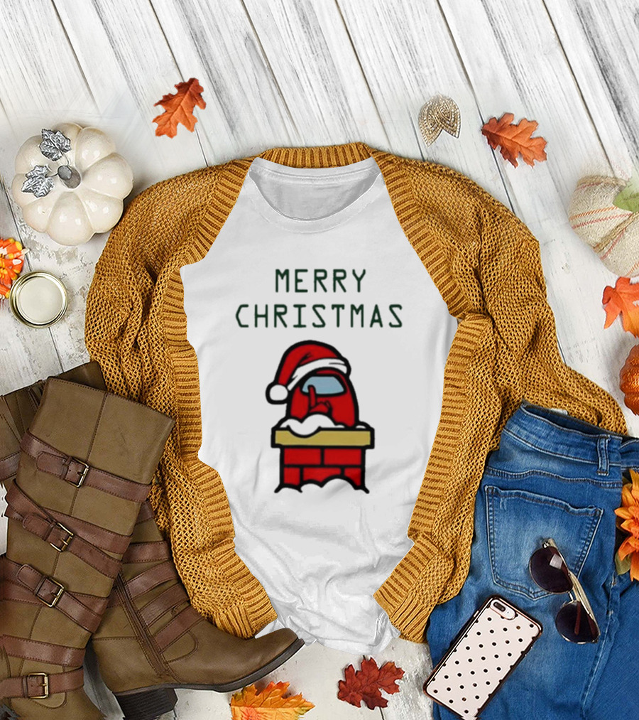 Merry Christmas Santa Red Among Us Character in Chimney T-Shirt