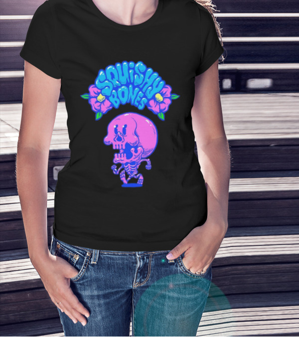 Danny Gonzalez Squishy Bones Vibrant Skull And Flowers Navy T-Shirt