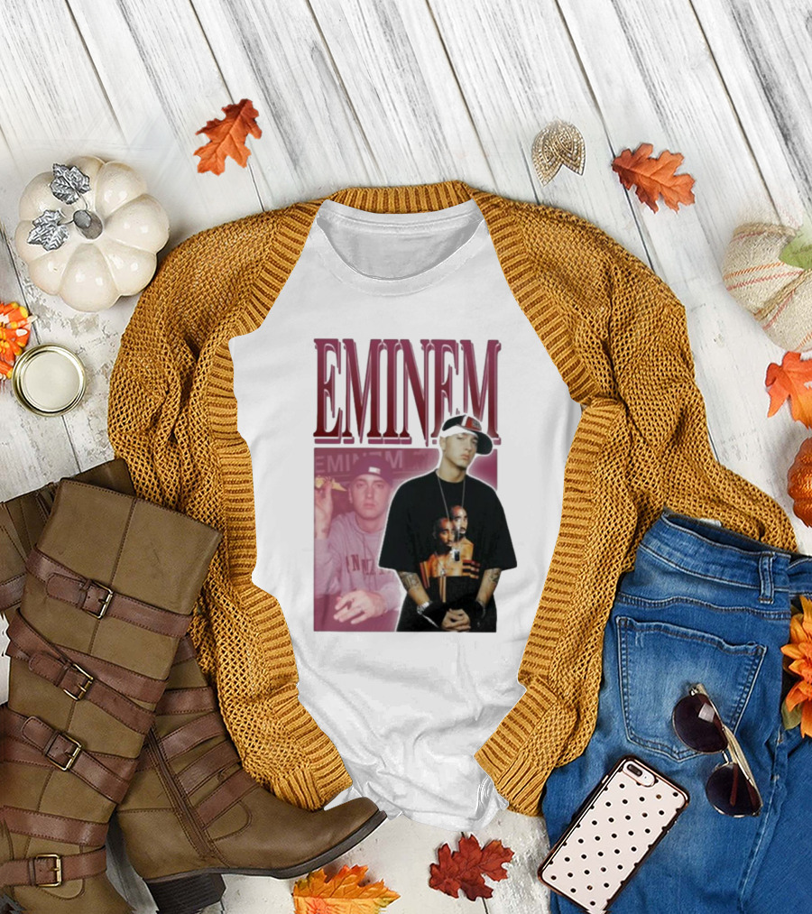 EMINEM Wearing Tupac Images Iconic Hip Hop Crossover T-Shirt