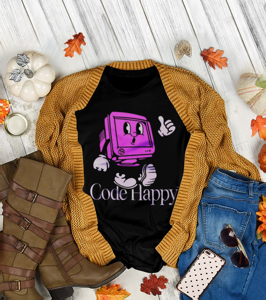 Jason Warner Poolside Code Happy Retro Computer Character T-Shirt