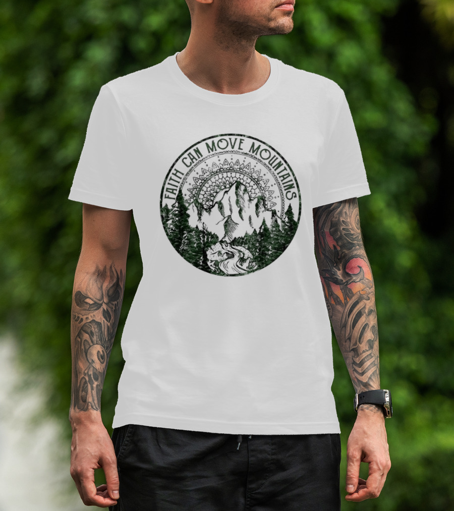 Faith Can Move Mountains Mandala Forest Scene T-Shirt