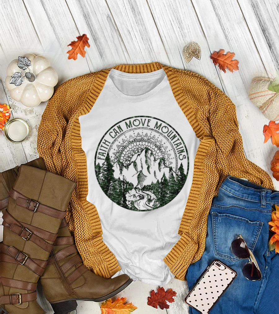 Faith Can Move Mountains Mandala Forest Scene T-Shirt