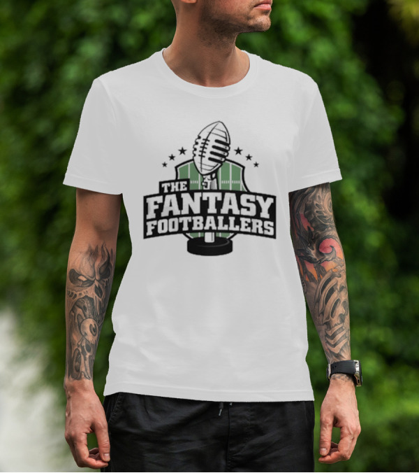 The Fantasy Footballers Podcast Microphone Logo In Green And Black With Stars T-Shirt