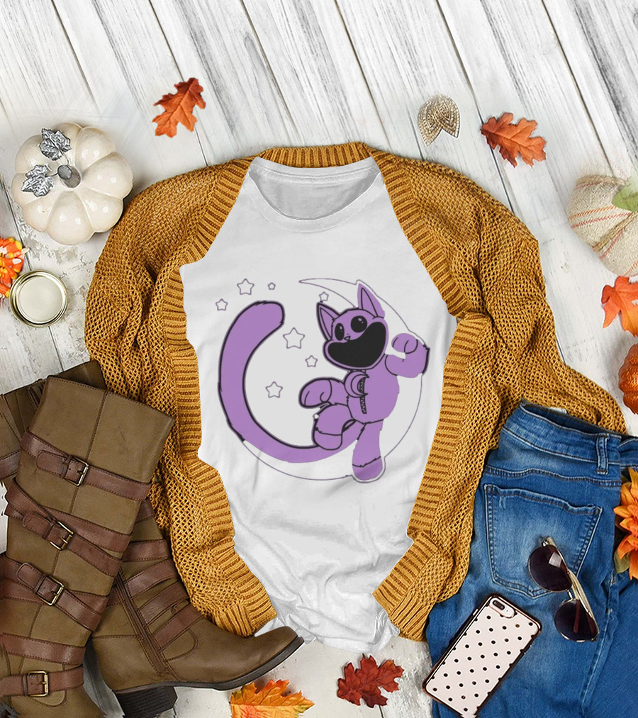 Poppyplaytime Catnap Moon Cute Starry Cartoon T-Shirt