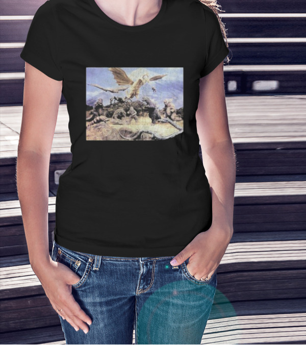 Destroy All Monsters Group Kaiju Battle Scene T-Shirt