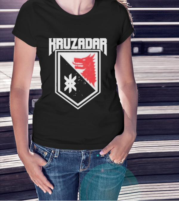 Kruzadar Shield With Red Wolf Emblem T-Shirt