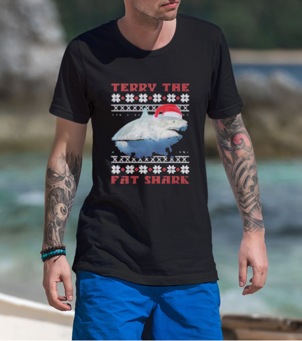 Terry The Fat Shark Christmas Santa Hat Snowflake T-Shirt