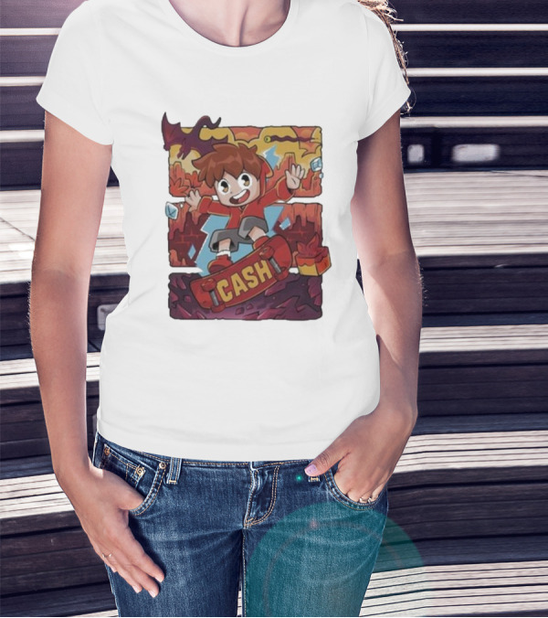 Cash Red Hot Skateboarder Adventure With Dragon And Gems T-Shirt