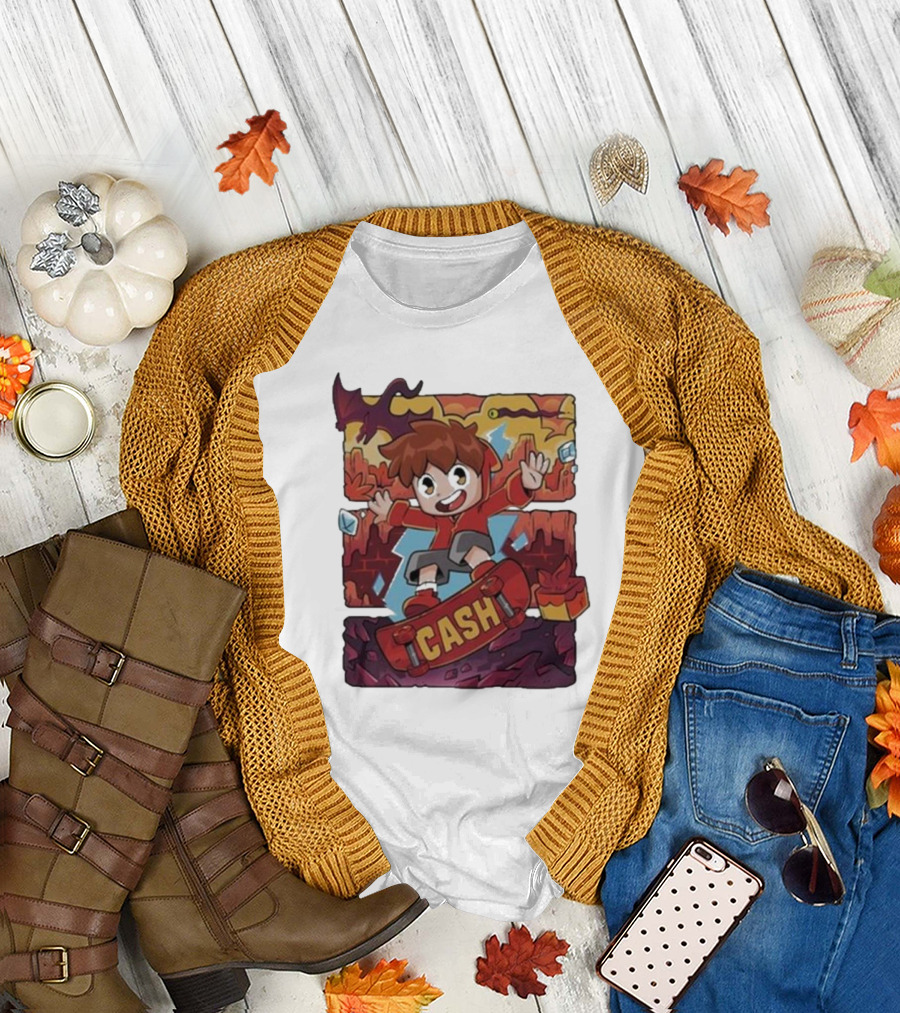 Cash Red Hot Skateboarder Adventure with Dragon and Gems T-Shirt