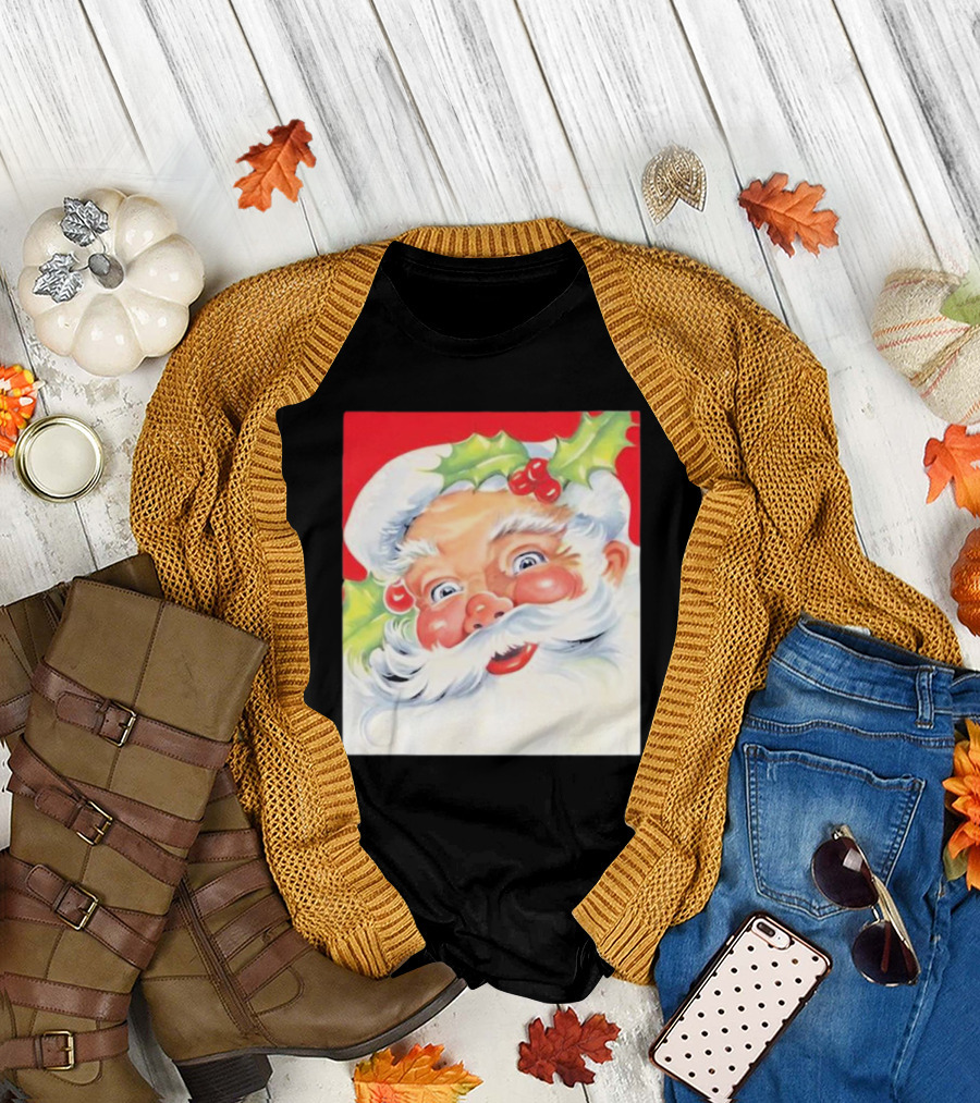 Christmas Jolly Santa Claus Holly Berries Festive Cheer T-Shirt