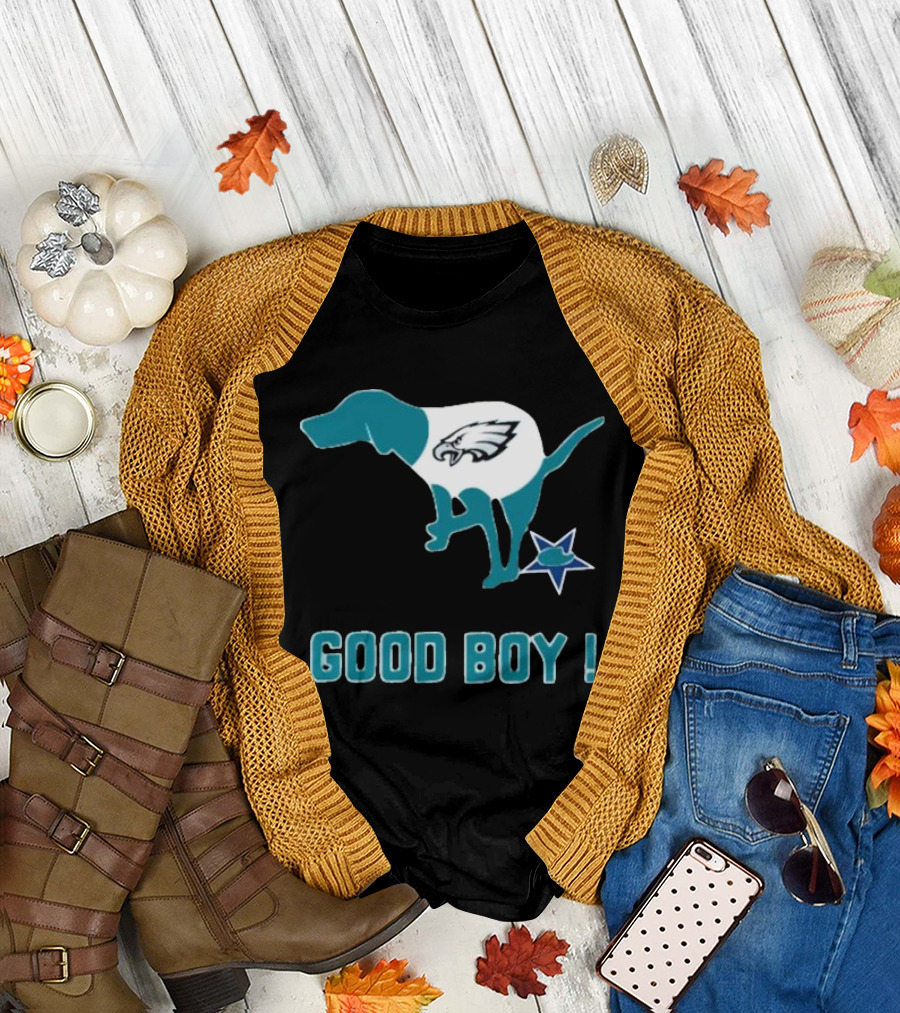 Philadelphia Eagles Dog Good Boy Defecating on Dallas Cowboys Star T-Shirt