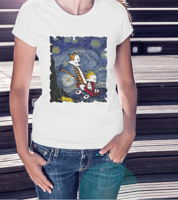 Vincent Van Gogh Starry Night Calvin And Hobbes Wagon T-Shirt
