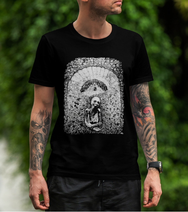 Mortiferum Cave Dweller Skeleton In Gothic Archway T-Shirt