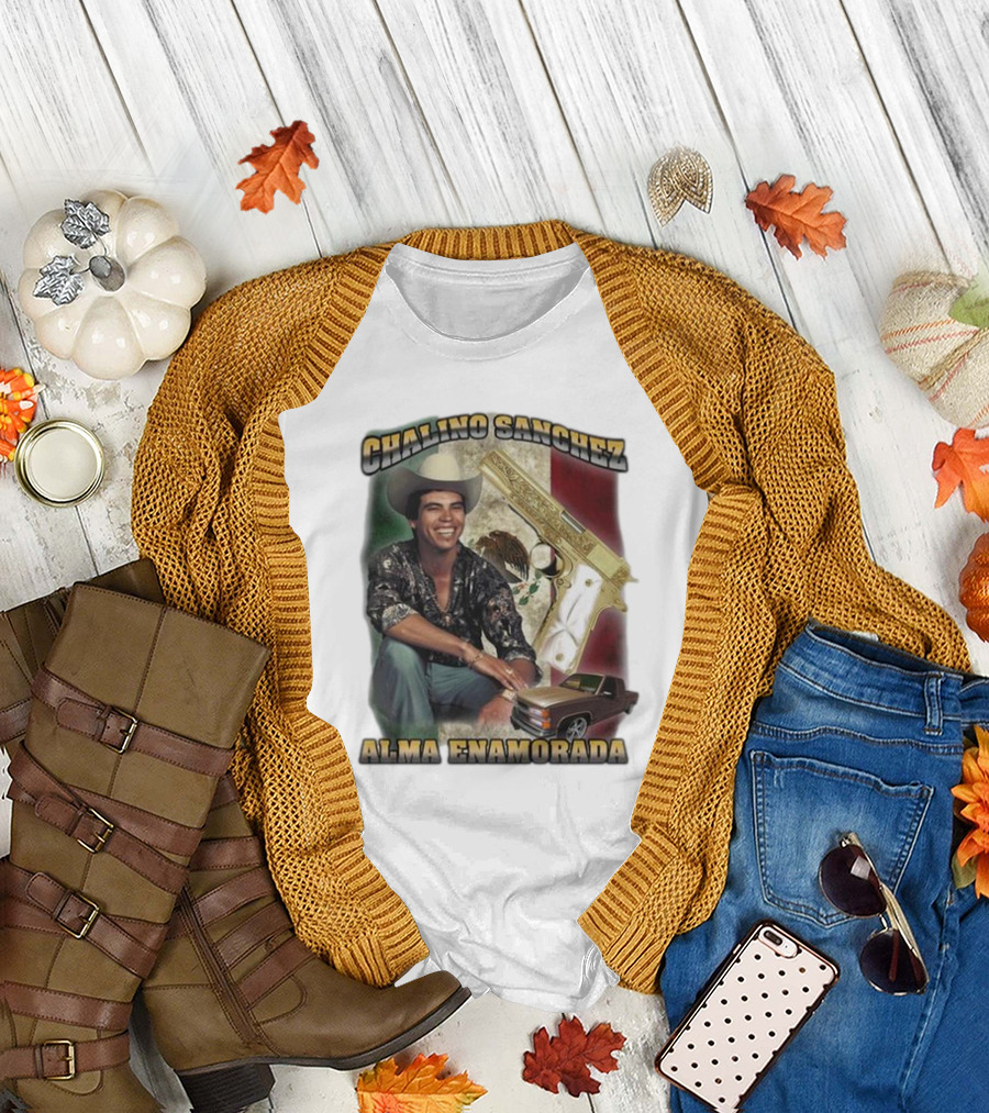 Chalino Sanchez Alma Enamorada Mexican Flag Gold Gun Pickup Truck T-Shirt