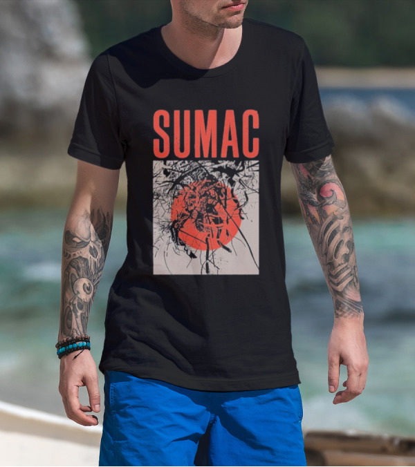 Sumac Shadow Art With Red Circle And Black Lines T-Shirt