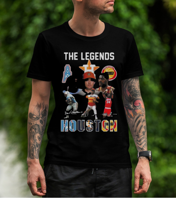 The Legends Of Houston Oilers Astros Rockets 34 Signatures H-Town T-Shirt