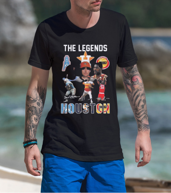 The Legends Of Houston Oilers Astros Rockets 34 Signatures H-Town T-Shirt