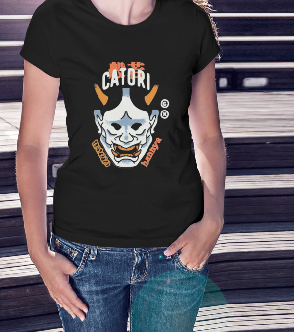 Catori Hannya Mask Face Copyright Symbol Orange Horns T-Shirt