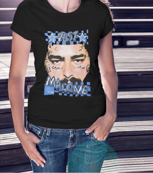 Post Malone Dallas Cowboys Blue Star Tattoo Face T-Shirt