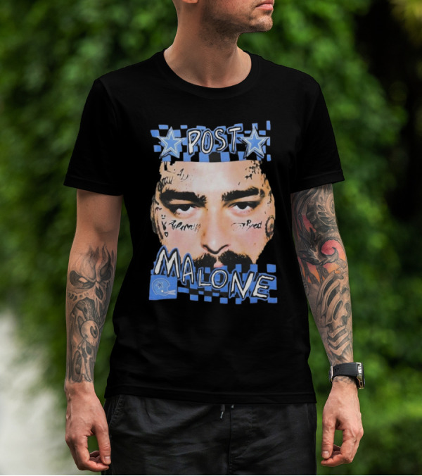 Post Malone Dallas Cowboys Blue Star Tattoo Face T-Shirt