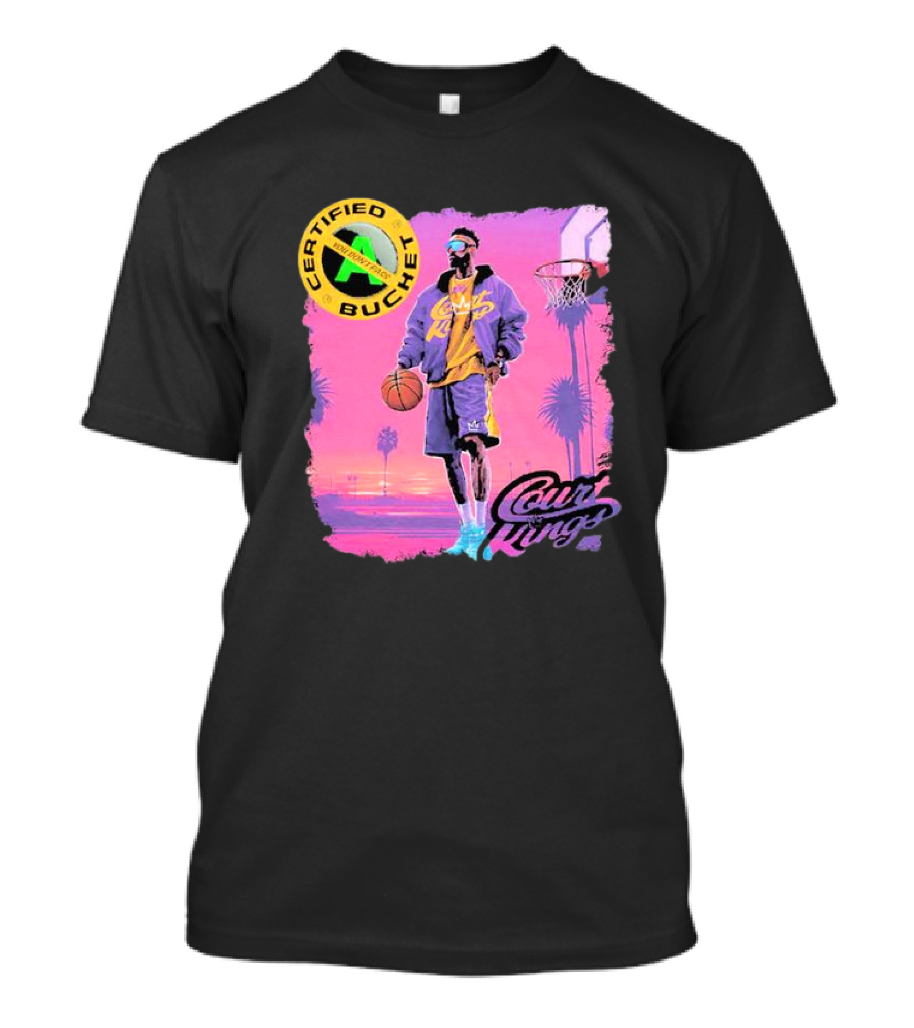 Certified Bucket Court Kings Style Basketball Sunset Scene T-Shirt