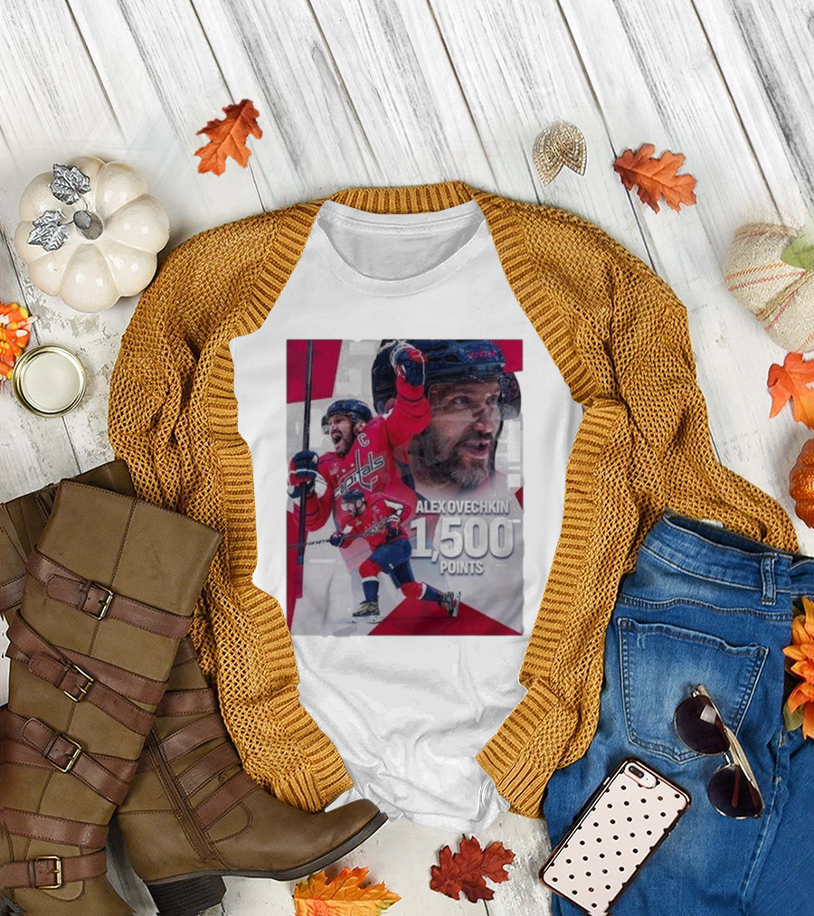 Alex Ovechkin 1500 Points Celebration Washington Capitals Red and White Hockey T-Shirt