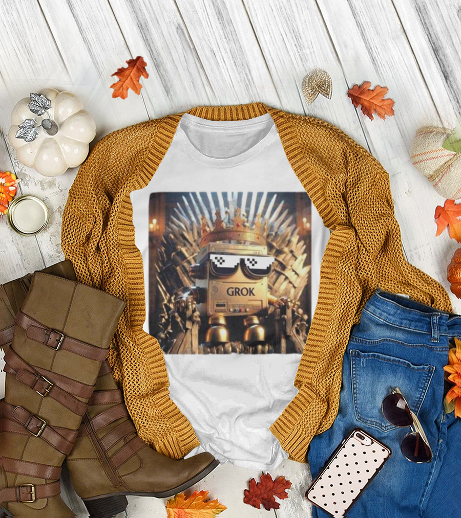 Grok Robot King on Iron Throne with Sunglasses T-Shirt