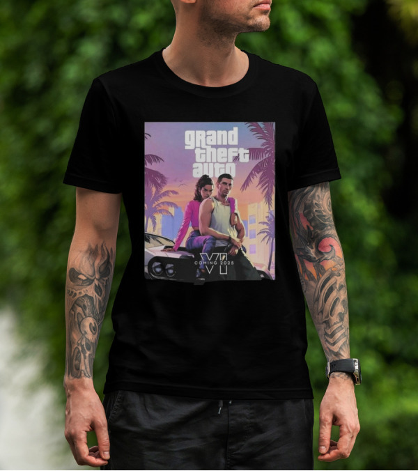 Grand Theft Auto VI Coming 2025 Retro Vice City Vibes Palm Trees Car T-Shirt