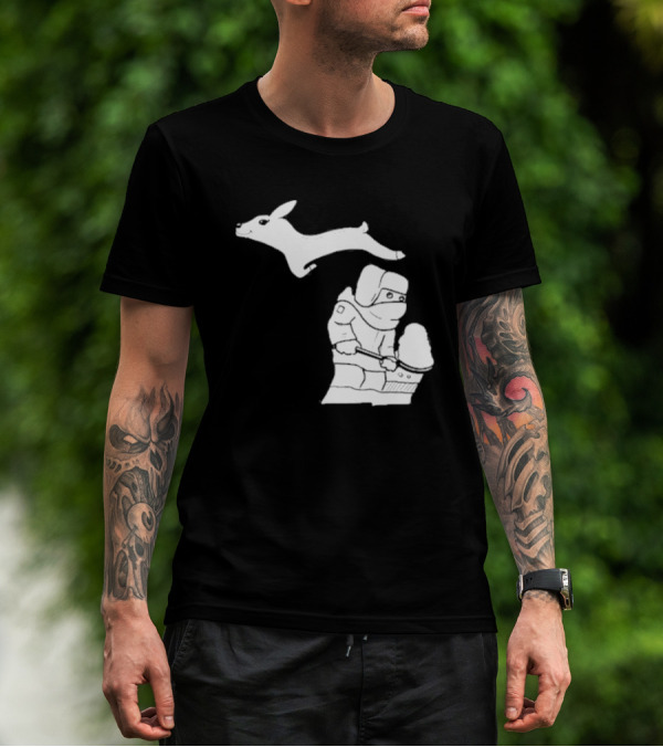 Michigan Snow Shoveling And Skiing Hare T-Shirt