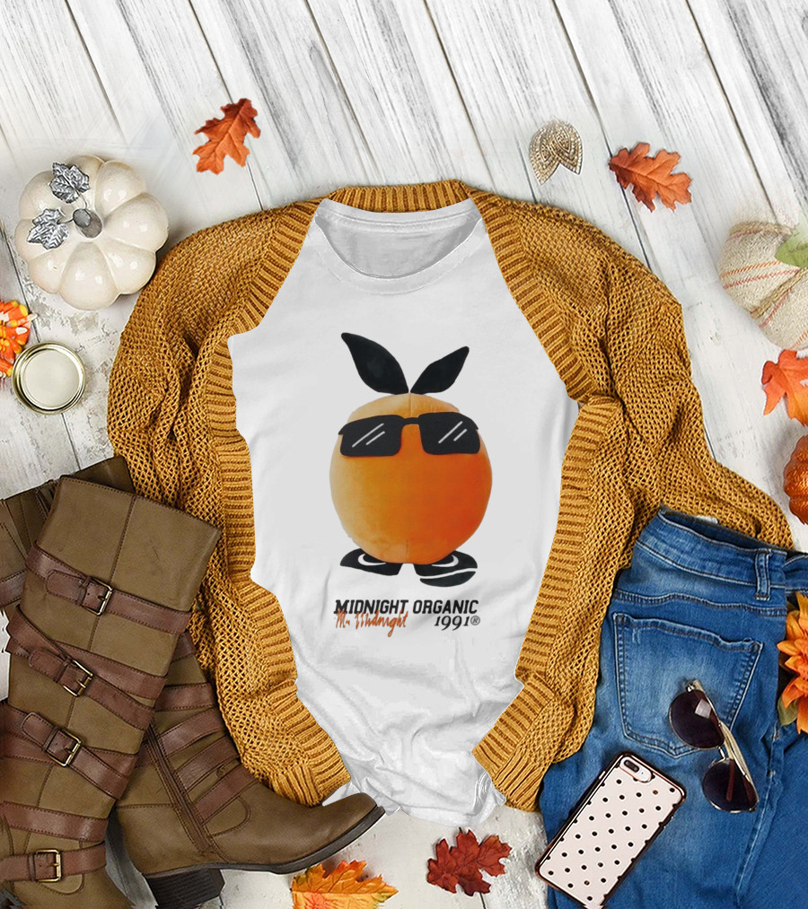 Midnight Organic Mr. Midnight 1991 Orange Character with Sunglasses T-Shirt