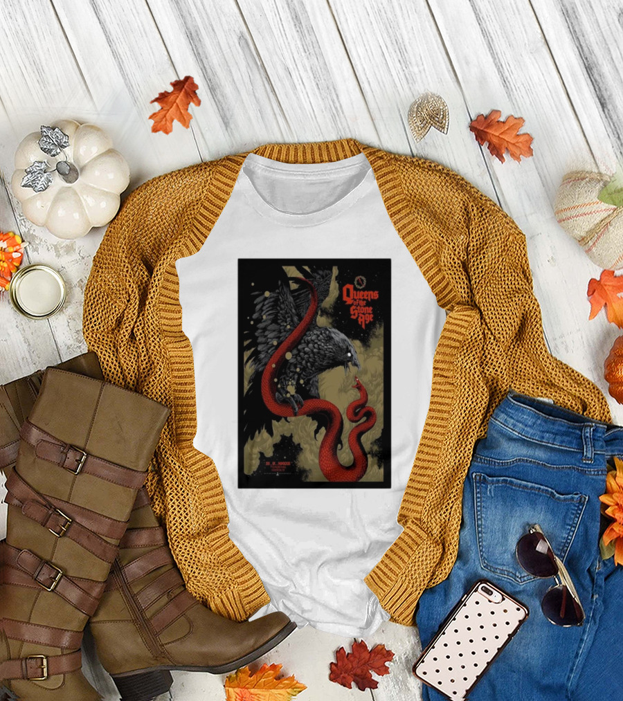 Queens Of The Stone Age R Mederos Art With Red Snake And Black Bird December 9 T-Shirt
