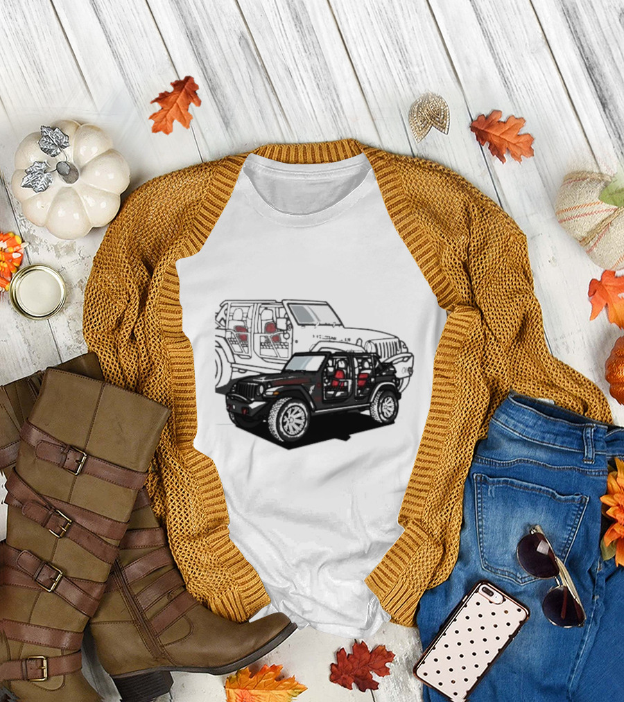 Tunic Jeep Car Illustration with Adventure Elements T-Shirt