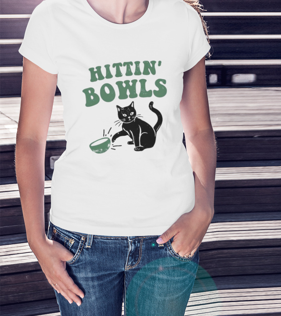 Hittin' Bowls Cat Playfully Knocking Over Item T-Shirt