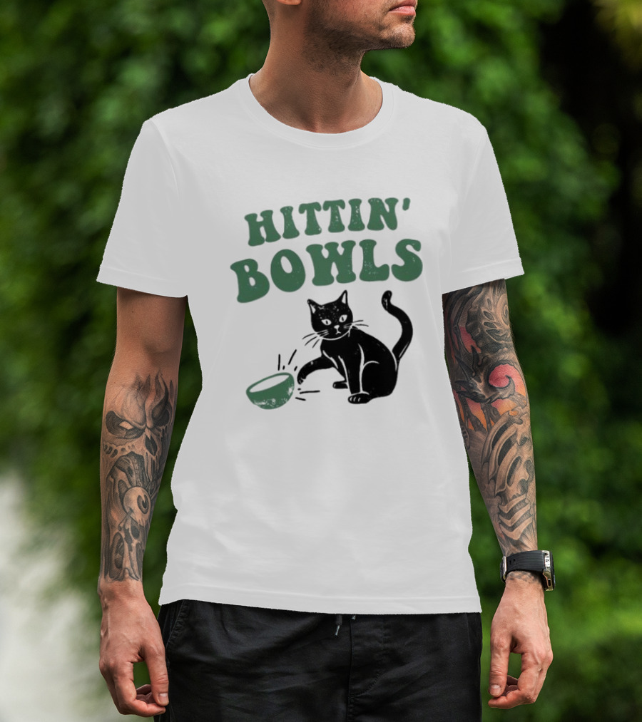 Hittin' Bowls Cat Playfully Knocking Over Item T-Shirt