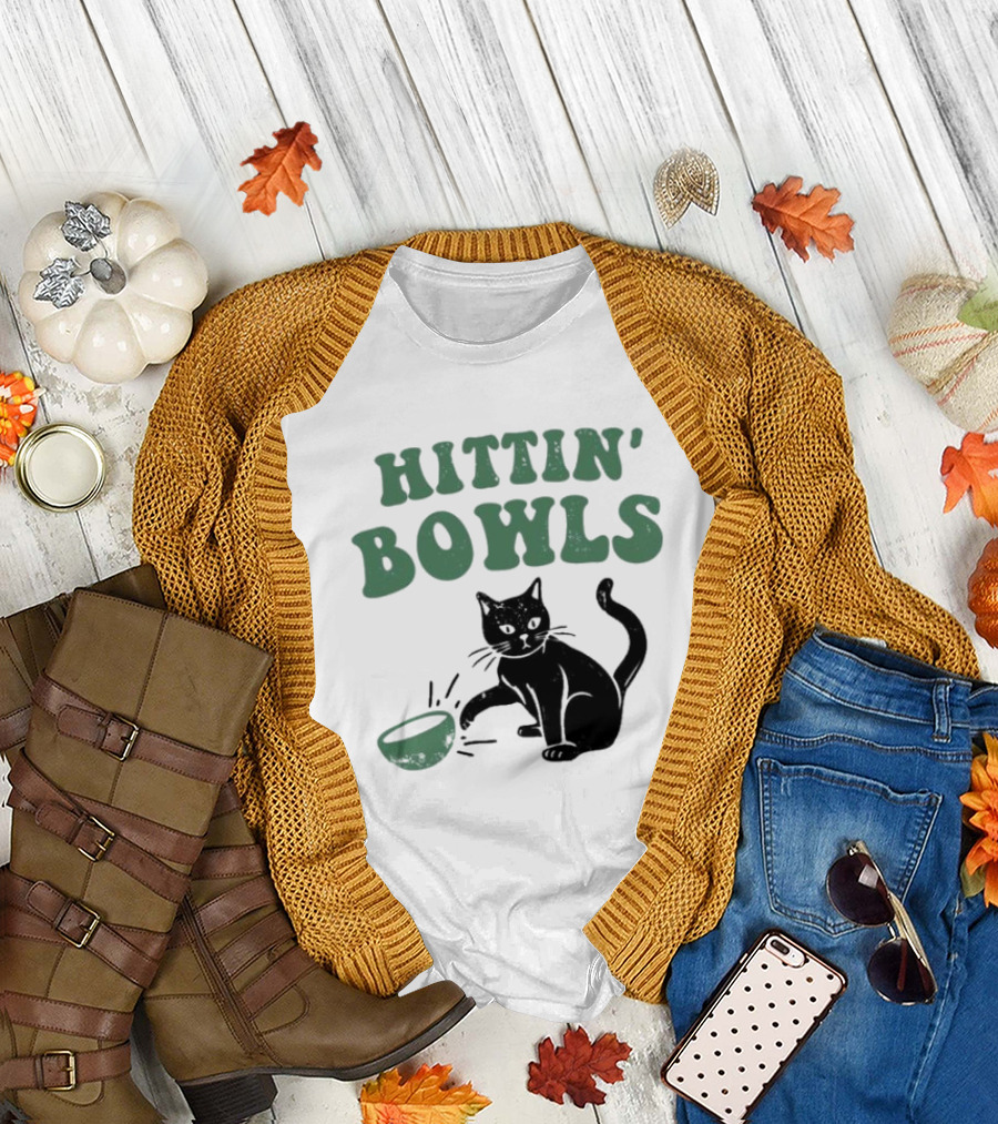 Hittin' Bowls Cat Playfully Knocking Over Item T-Shirt