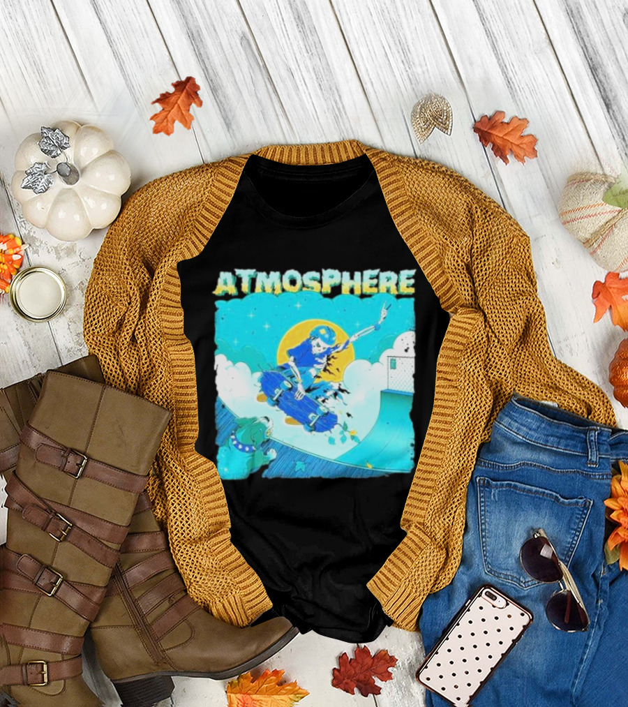 ATMOSPHERE Skateboarding Skeleton Dog Ramp Peace Sign T-Shirt