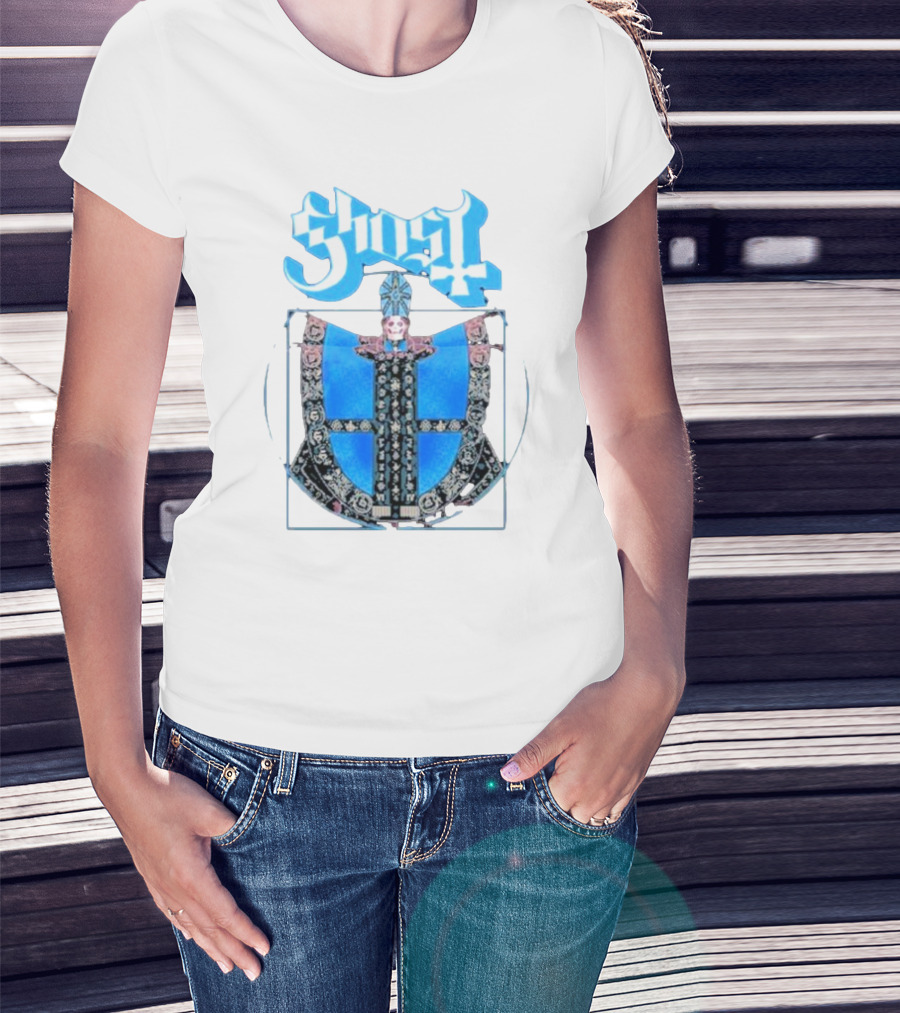 Ghost Vitruvian Skeleton Pope T-Shirt