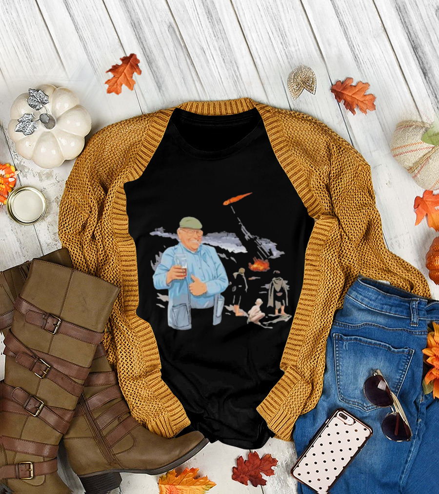 Dibnah Versus Sauron Gandalf, Hobbits, and Industrial Chimney in Middle-earth Scene T-Shirt