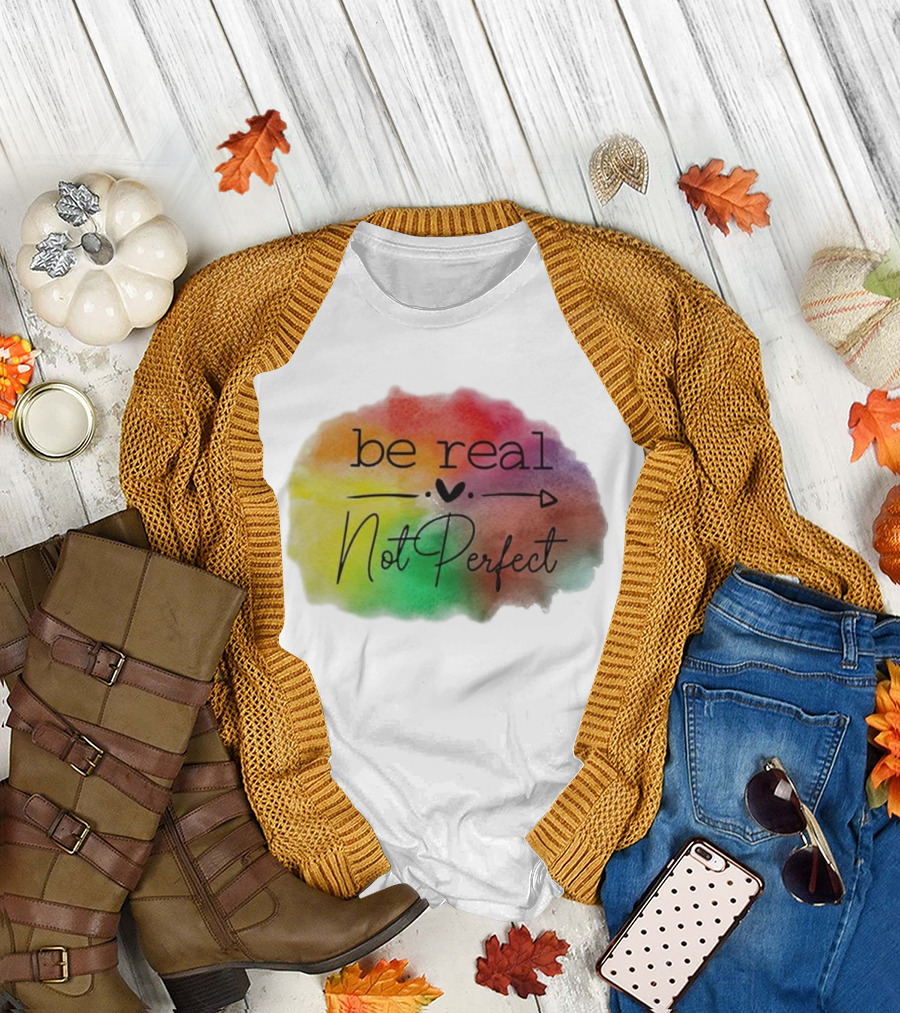Be Real Not Perfect Casual Print Colorful Heart Arrow T-Shirt
