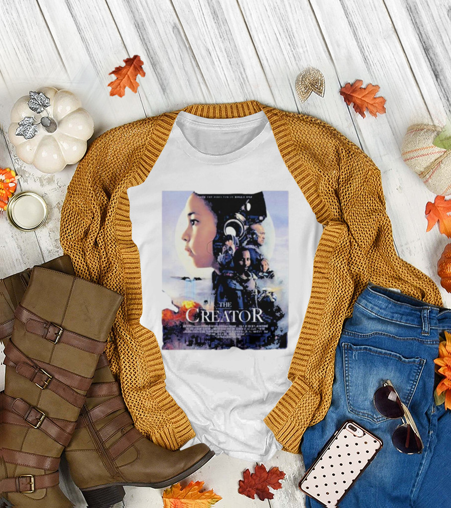The Creator Movie Poster Design with Characters and Sci-Fi Elements T-Shirt