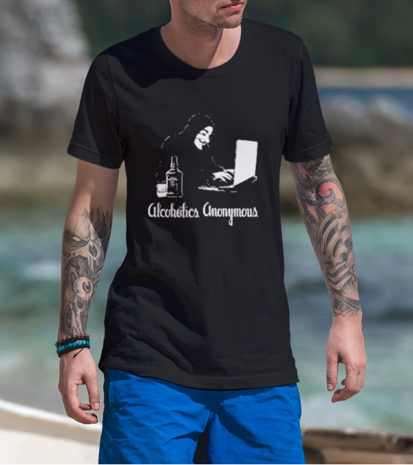 Alcoholics Anonymous Guy Fawkes Mask Hacker With Laptop T-Shirt