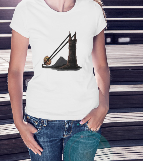 Dark Slingshot Eye Tower With Mountain In Background T-Shirt