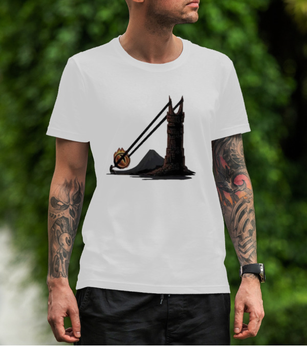 Dark Slingshot Eye Tower With Mountain In Background T-Shirt