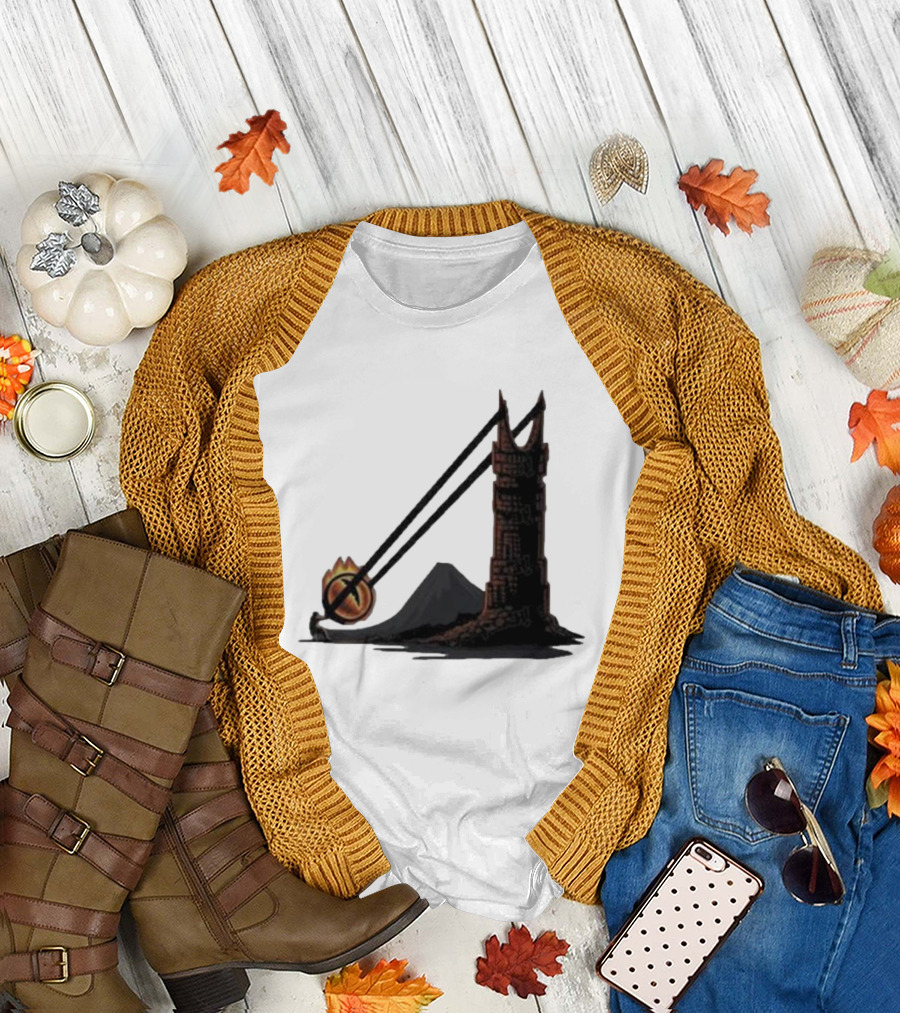 Dark Slingshot Eye Tower with Mountain in Background T-Shirt