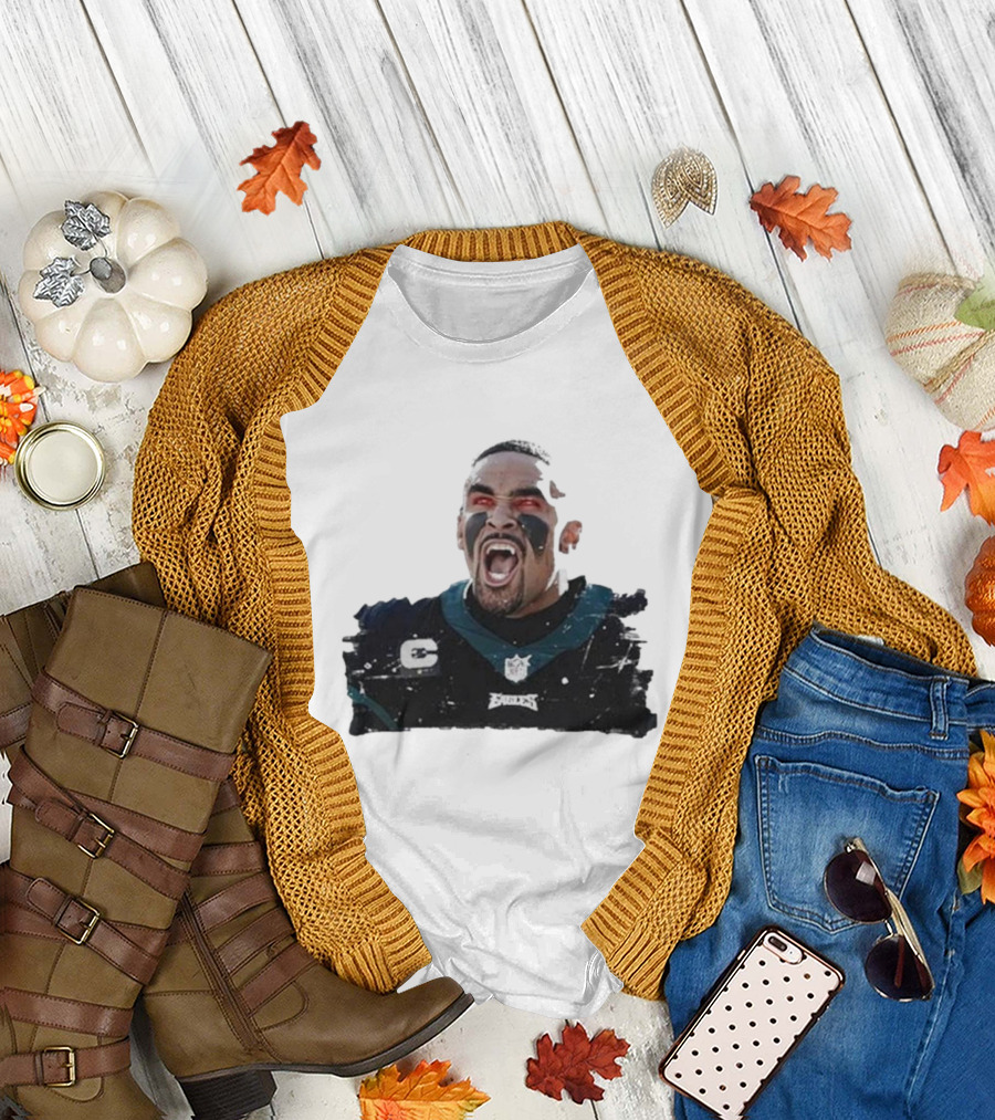 Quality Jalen Hurts Unleashed Fangs Out Eagles Football Action T-Shirt