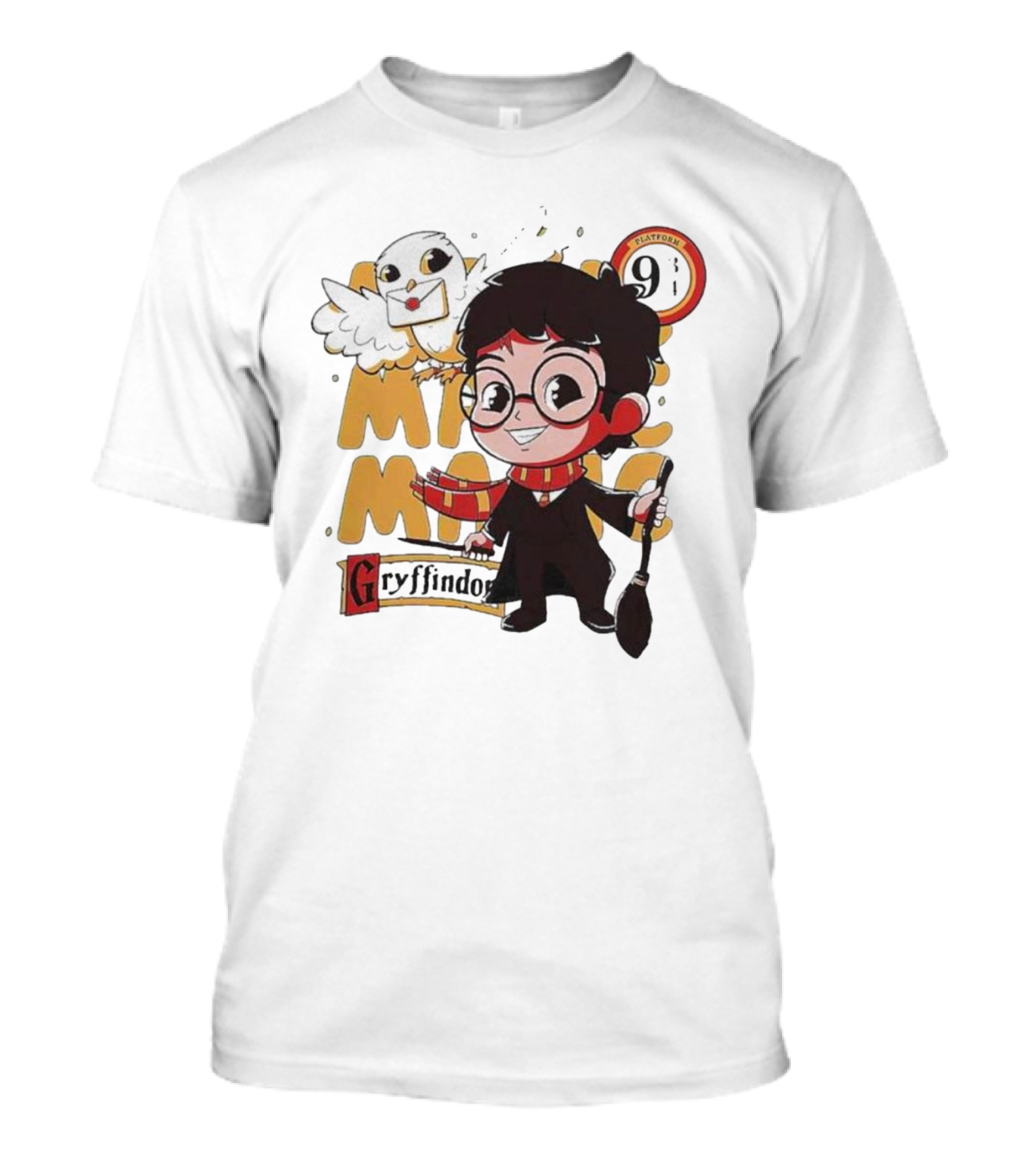 Magic Boy Gryffindor Platform 9¾ Owl And Broom T-Shirt