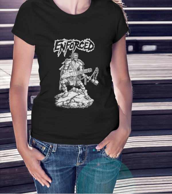 Enforced Sacrament Warrior With Spiked Chains And Machine Gun On Skull Mound T-Shirt