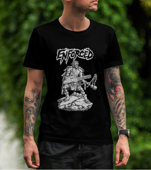 Enforced Sacrament Warrior With Spiked Chains And Machine Gun On Skull Mound T-Shirt