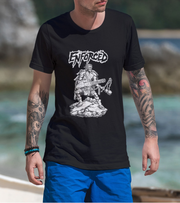 Enforced Sacrament Warrior With Spiked Chains And Machine Gun On Skull Mound T-Shirt