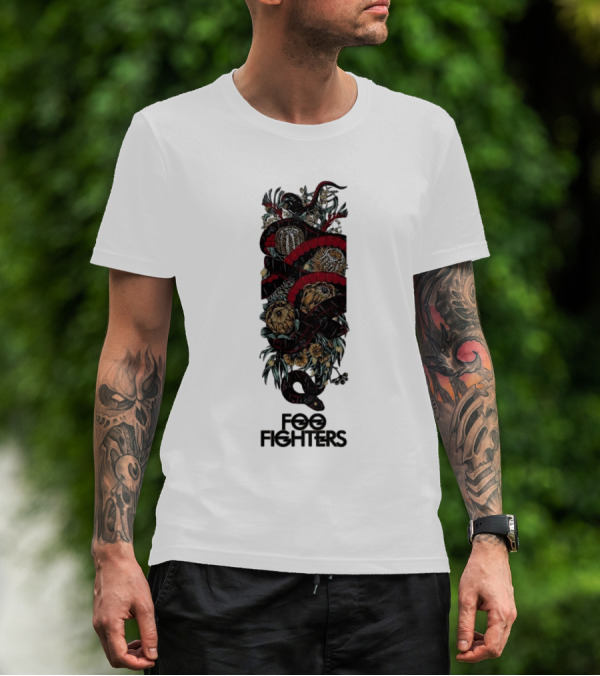 Foo Fighters Floral And Snake Imagery Dark T-Shirt
